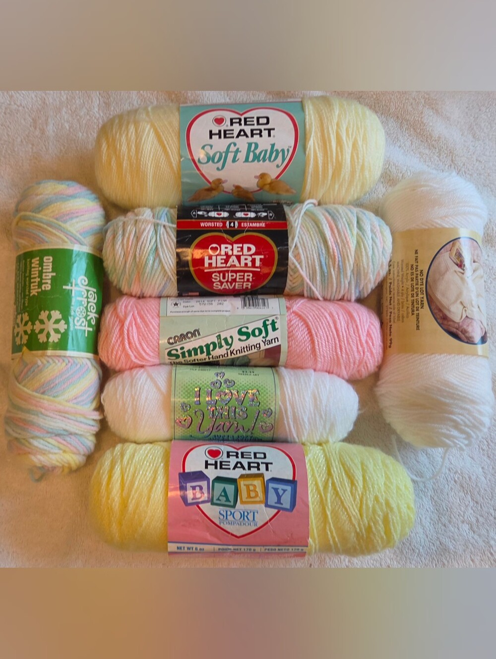 BABY YARN LOT 7 SKEINS RED HEART CARON HOBBY LOBBY BRANDS